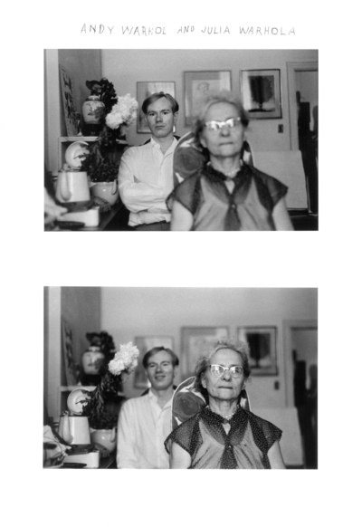 Duane Michals,* Andy Warhol and his mother Julia Warhola*, two b/w photographs, pen, 1958. Courtesy of the artist and DC Moore Gallery, New York. - © Oracles: Artists’ Calling Cards
