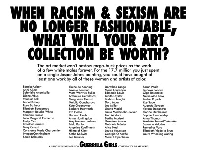 Guerrilla Girls,* When Racism And Sexism Are No Longer Fashionable, How Much Will Your Art Collection Be Worth?*, poster, 1989. Courtesy of the artists. - © Oracles: Artists’ Calling Cards